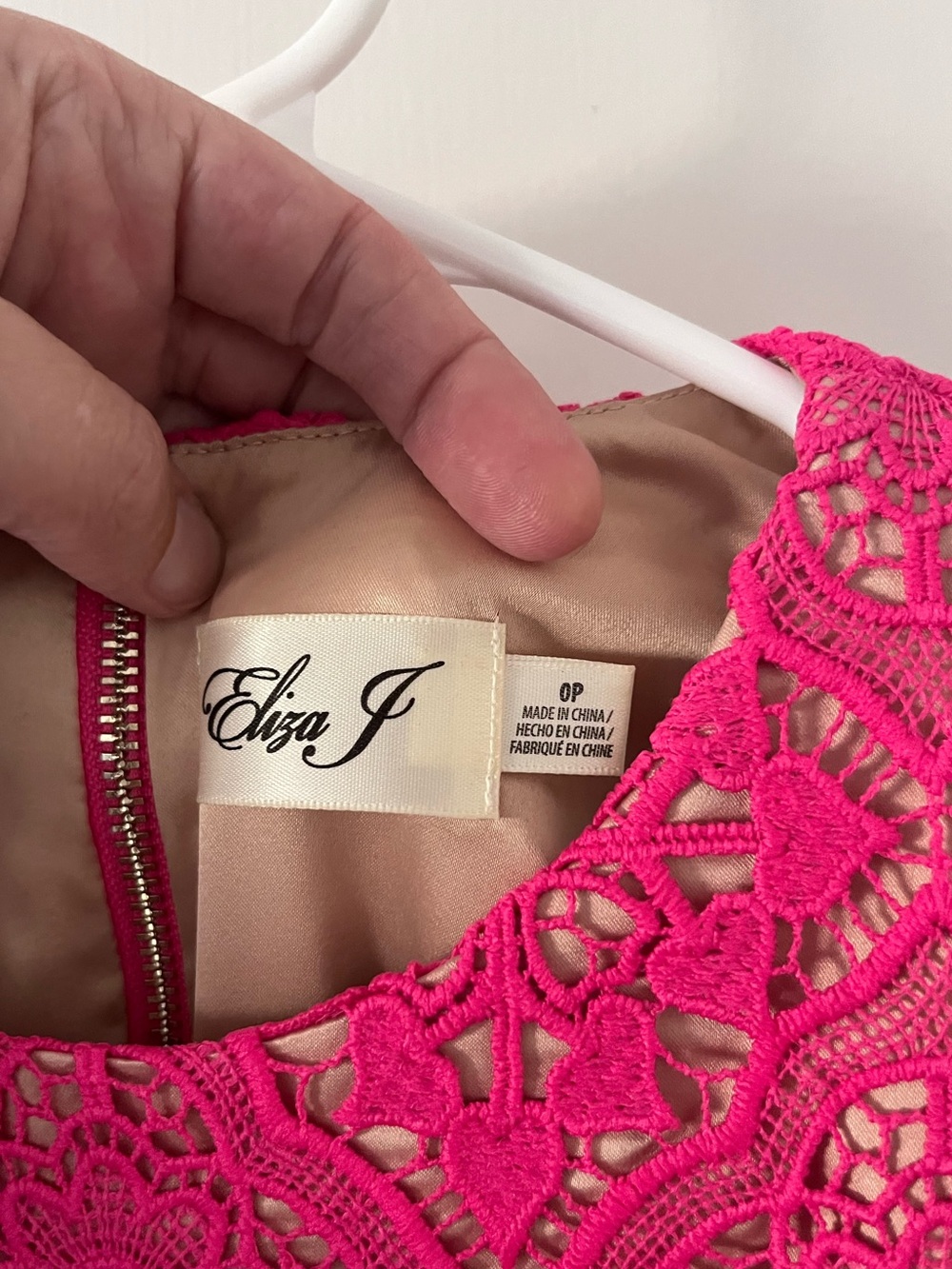 Eliza J. Hot Pink Magenta Crochet Lace Overlay Sleeveless Dress Scalloped 0P - Picture 3 of 13